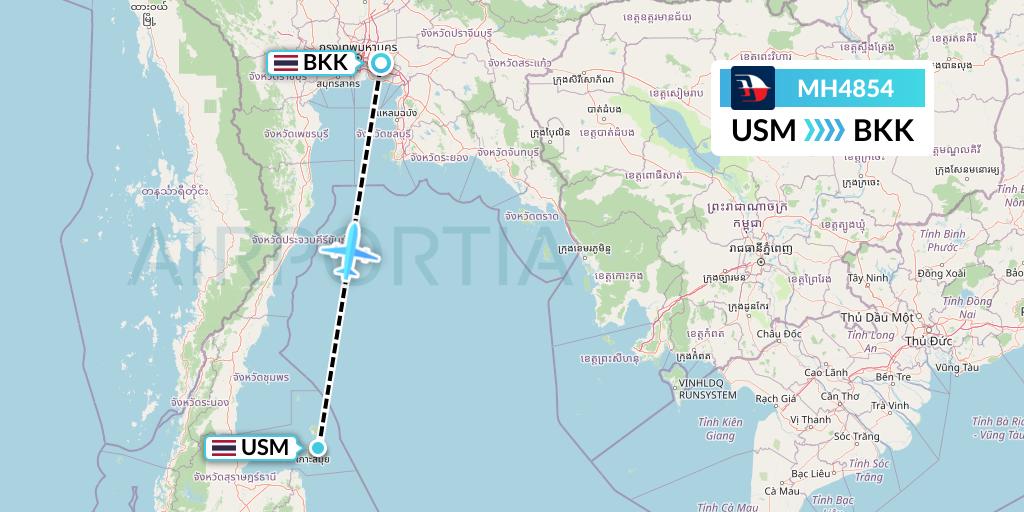 MH4854 Malaysia Airlines Flight Map: Koh Samui to Bangkok