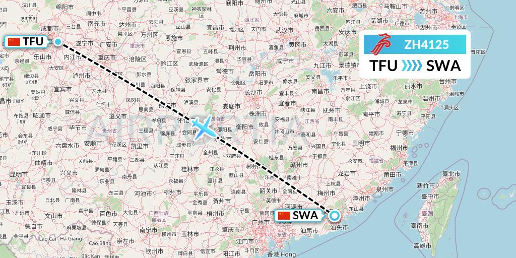 ZH4125 Shenzhen Airlines Flight Map: Chengdu to Jieyang