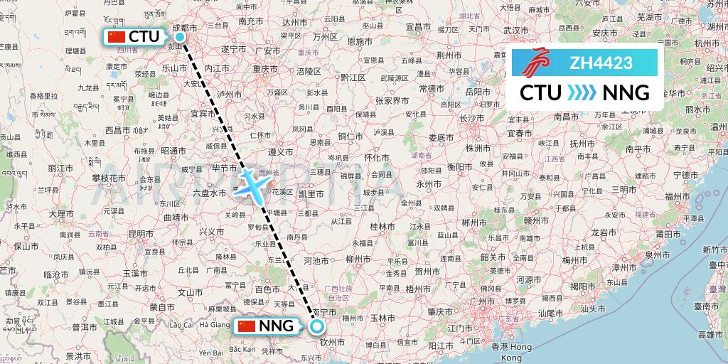 ZH4423 Shenzhen Airlines Flight Map: Chengdu to Nanning