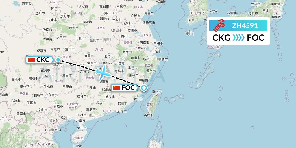 ZH4591 Shenzhen Airlines Flight Map: Chongqing to Fuzhou
