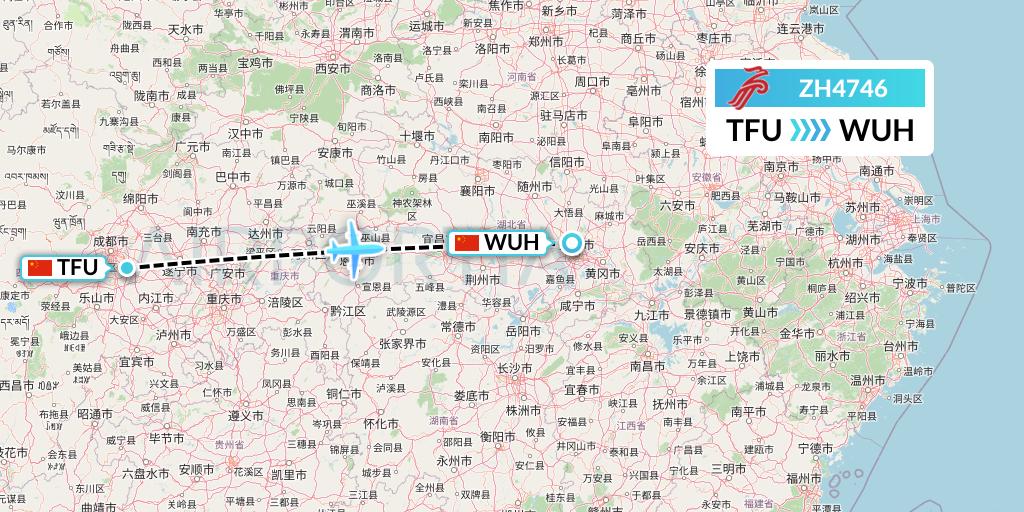 ZH4746 Shenzhen Airlines Flight Map: Chengdu to Wuhan