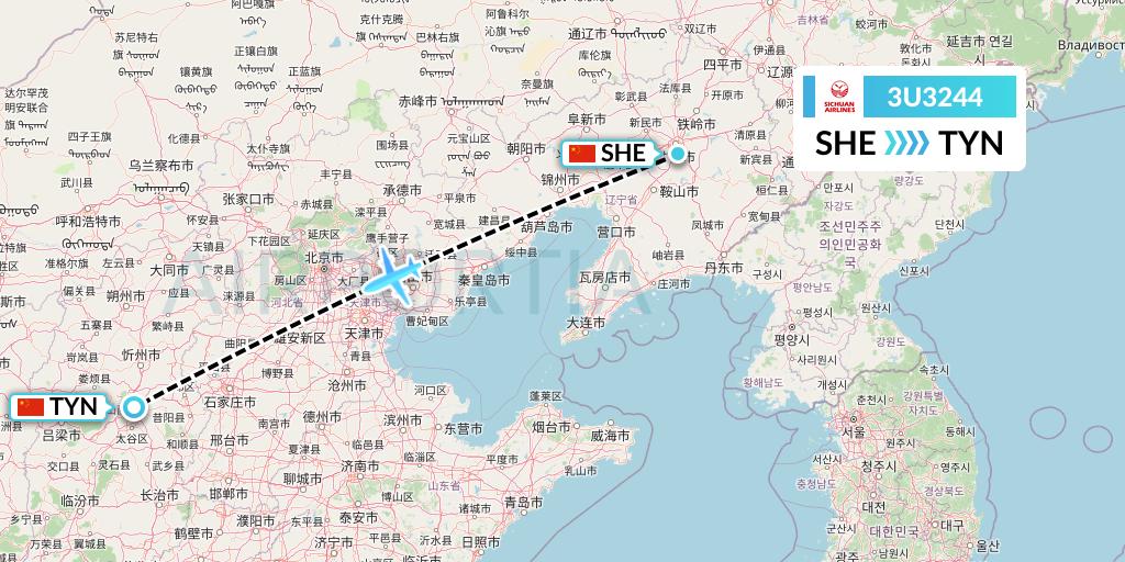 3U3244 Sichuan Airlines Flight Map: Shenyang to Taiyuan