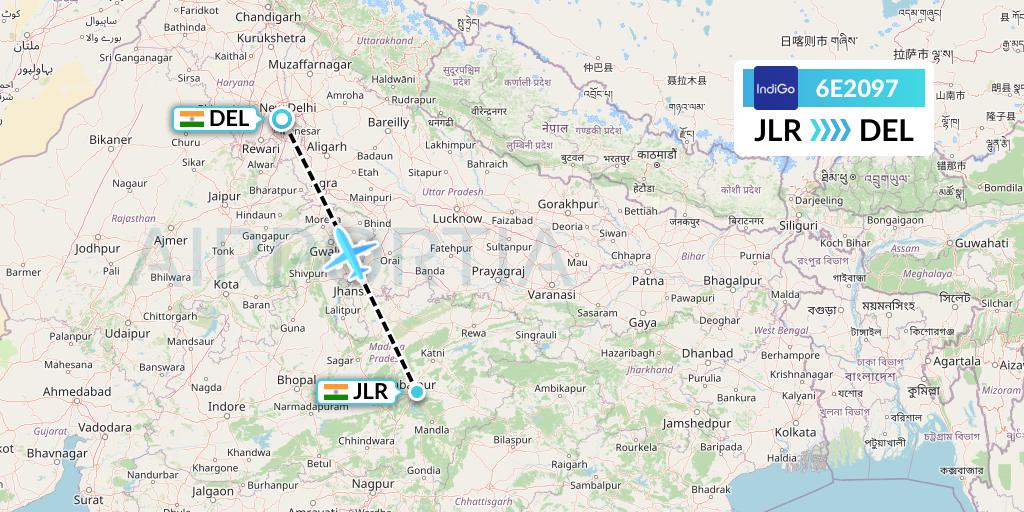 6E2097 IndiGo Airlines Flight Map: Jabalpur to Delhi