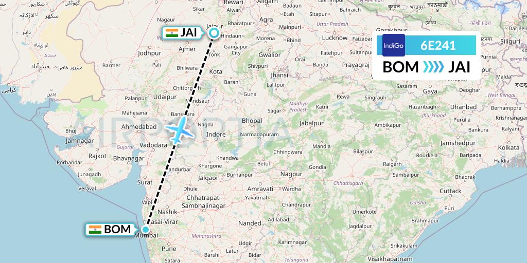 6E241 IndiGo Airlines Flight Map: Mumbai to Jaipur