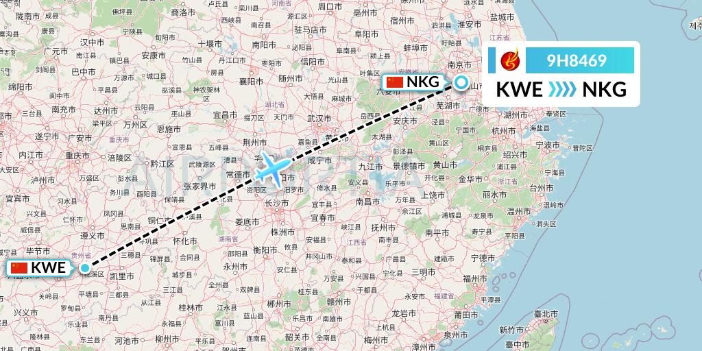 9H8469 Air Changan Flight Map: Guiyang to Nanjing