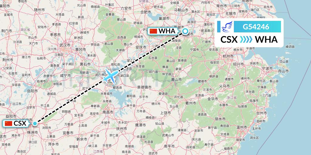 G54246 China Express Airlines Flight Map: Changsha to Wuhu