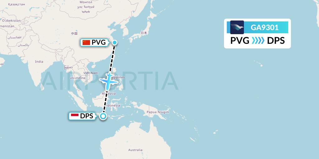 GA9301 Garuda Indonesia Flight Map: Shanghai to Denpasar