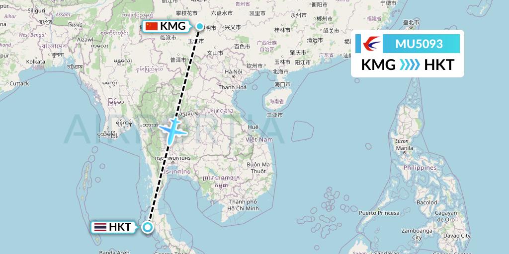 MU5093 China Eastern Airlines Flight Map: Kunming to Phuket