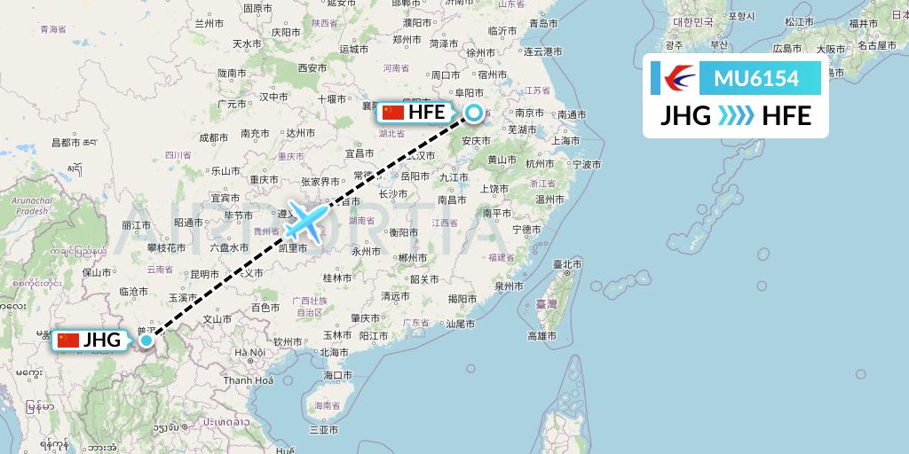 MU6154 China Eastern Airlines Flight Map: Jinghong to Hefei