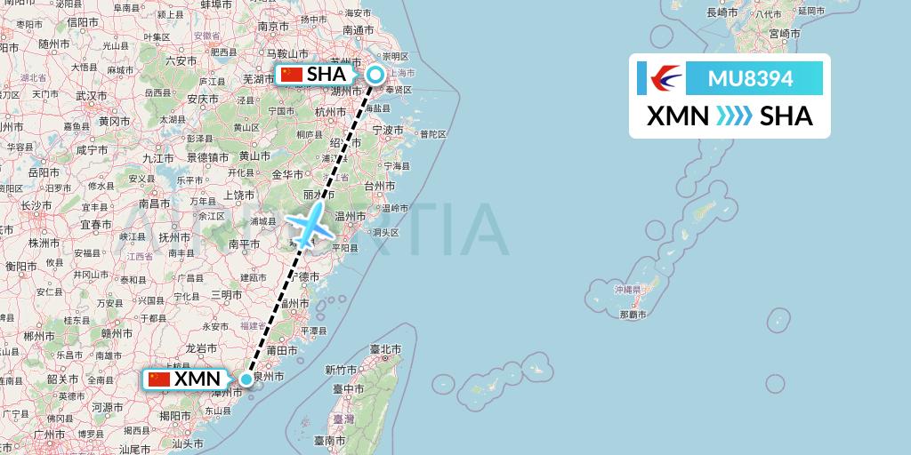 MU8394 China Eastern Airlines Flight Map: Xiamen to Shanghai