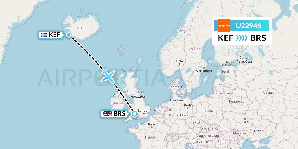 U22946 EasyJet Flight Map: Reykjavik to Bristol
