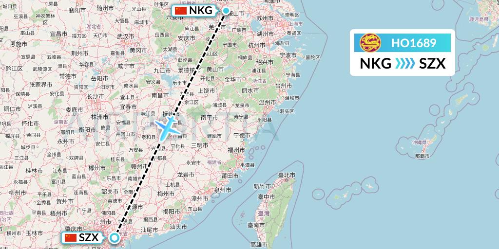 HO1689 Juneyao Airlines Flight Map: Nanjing to Shenzhen