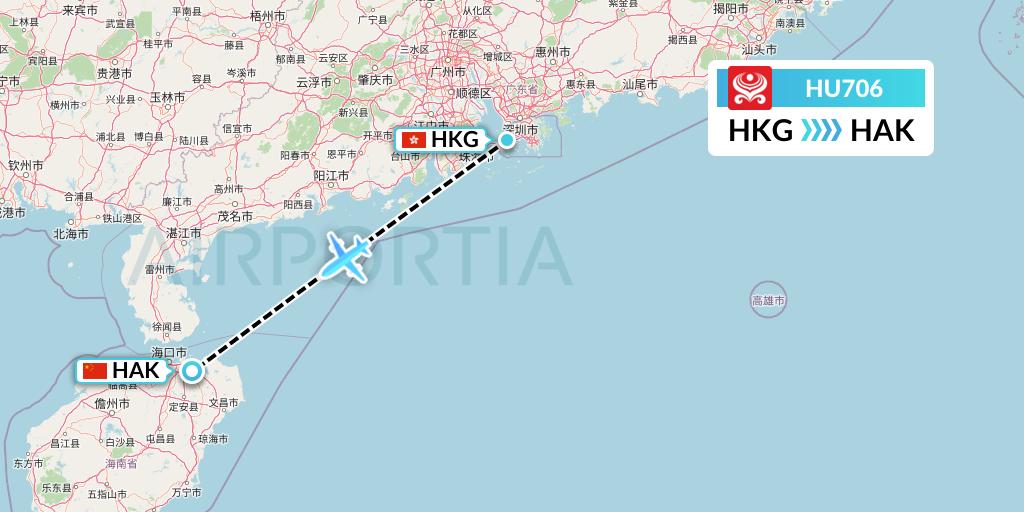 HU706 Hainan Airlines Flight Map: Hong Kong to Haikou