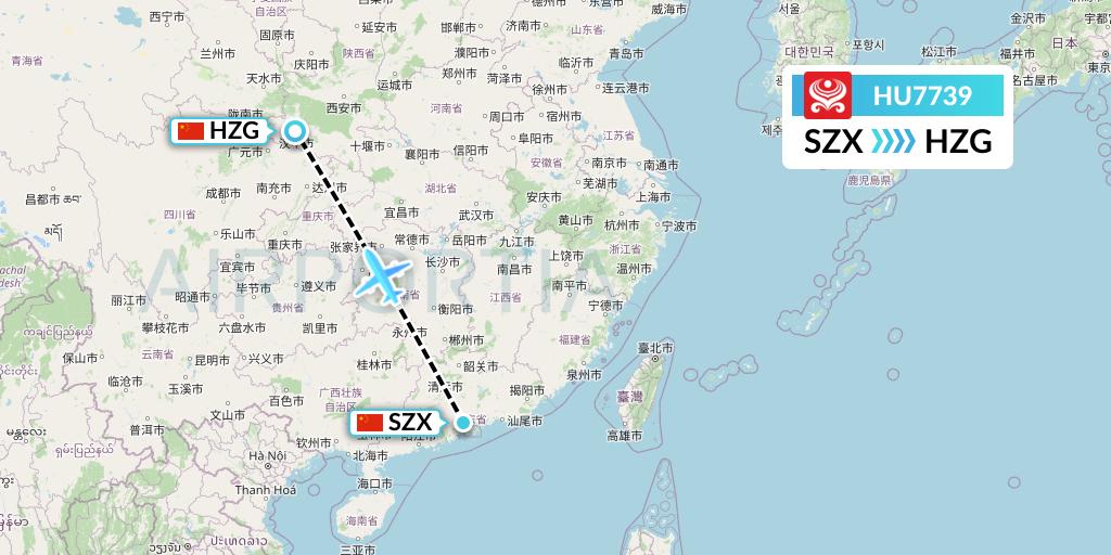 HU7739 Hainan Airlines Flight Map: Shenzhen to Hanzhong