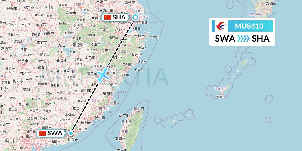 MU8410 China Eastern Airlines Flight Map: Jieyang to Shanghai