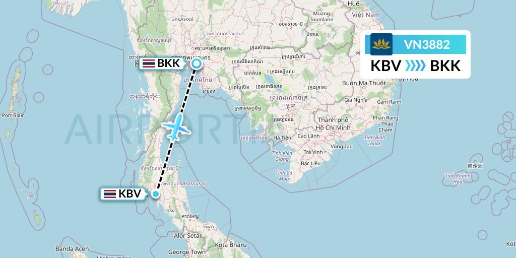 VN3882 Vietnam Airlines Flight Map: Krabi to Bangkok