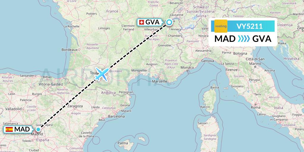 VY5211 Vueling Flight Map: Madrid to Geneva