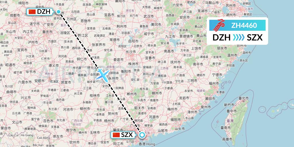 ZH4460 Shenzhen Airlines Flight Map: Dazhou to Shenzhen