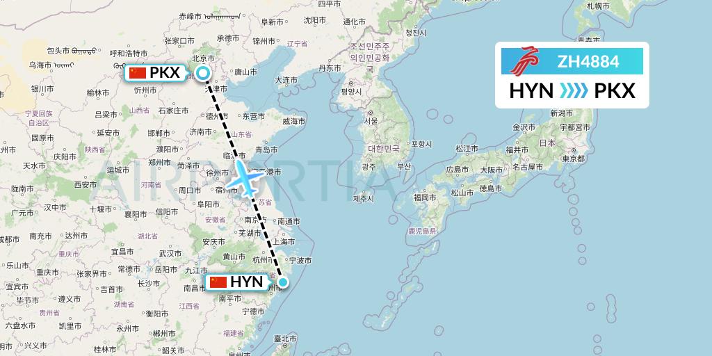 ZH4884 Shenzhen Airlines Flight Map: Huangyan to Beijing