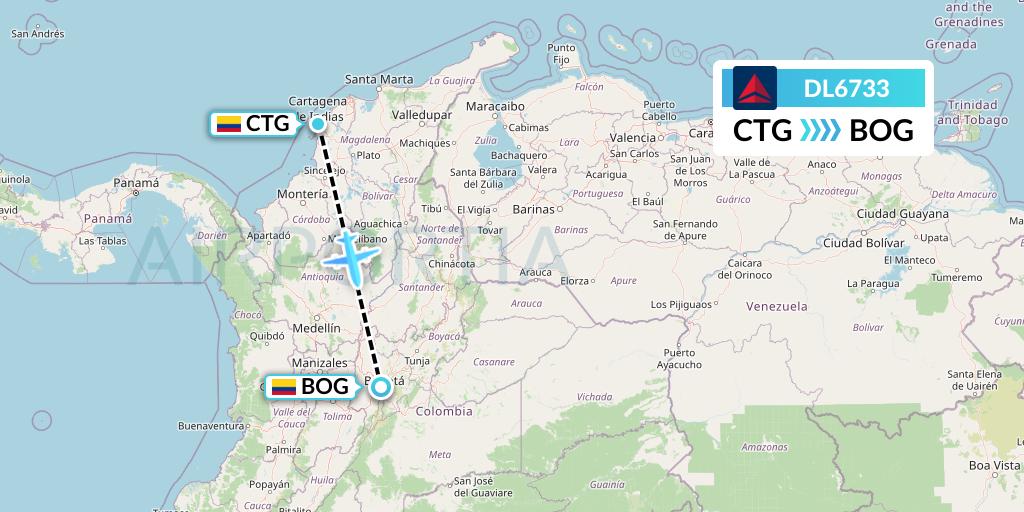 DL6733 Delta Air Lines Flight Map: Cartagena to Bogota