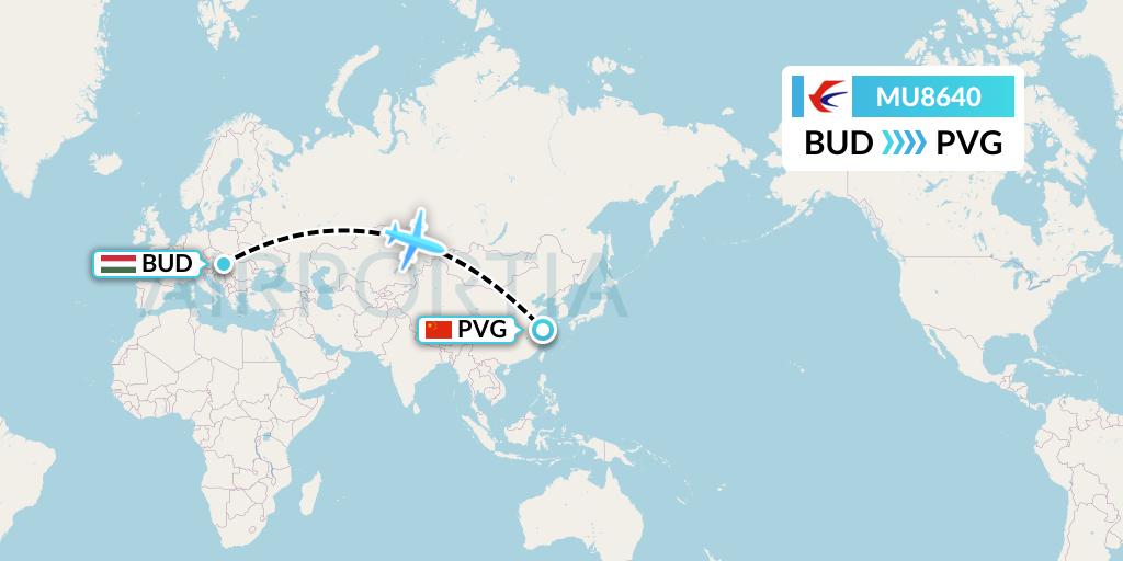MU8640 China Eastern Airlines Flight Map: Budapest to Shanghai
