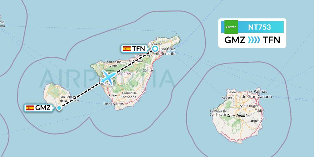 NT753 Binter Canarias Flight Map: La Gomera to Tenerife