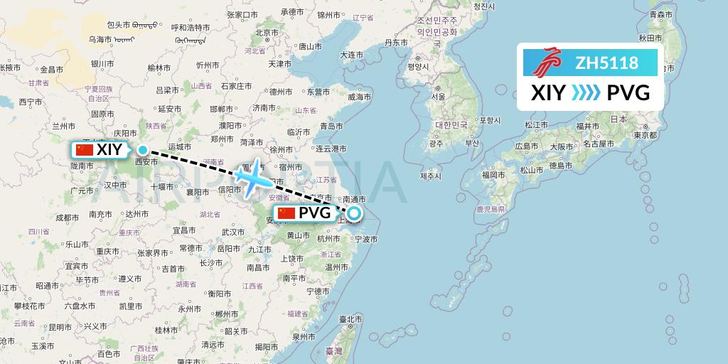 ZH5118 Shenzhen Airlines Flight Map: Xi'an to Shanghai