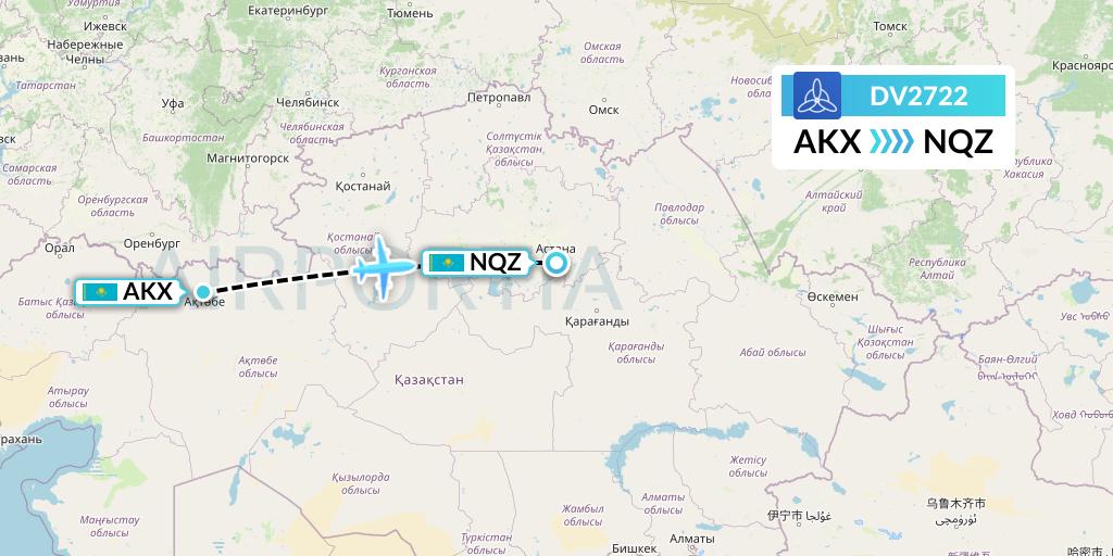 DV2722 SCAT Flight Map: Aktobe to Astana