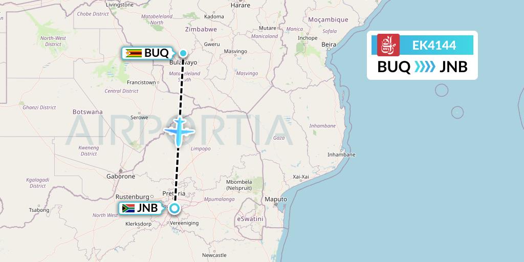 EK4144 Emirates Flight Map: Bulawayo to Johannesburg