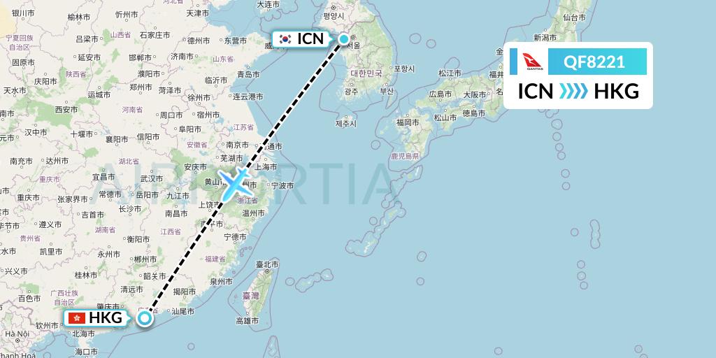 QF8221 Qantas Flight Map: Seoul to Hong Kong