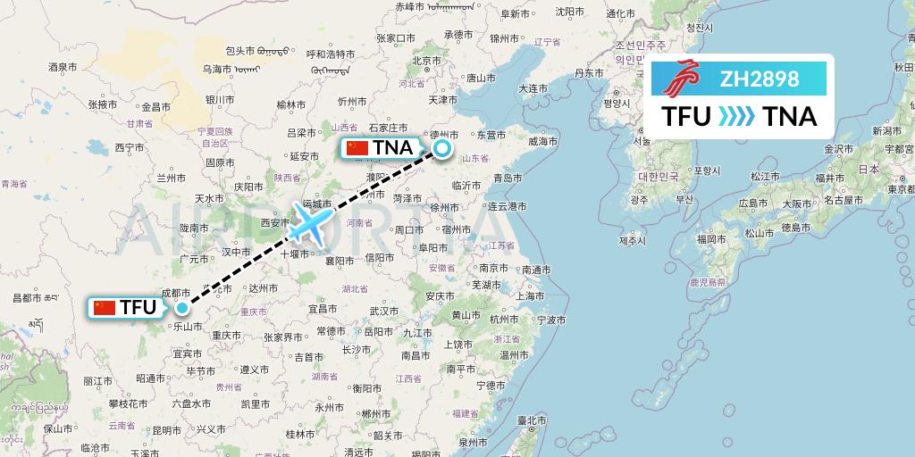 ZH2898 Shenzhen Airlines Flight Map: Chengdu to Jinan