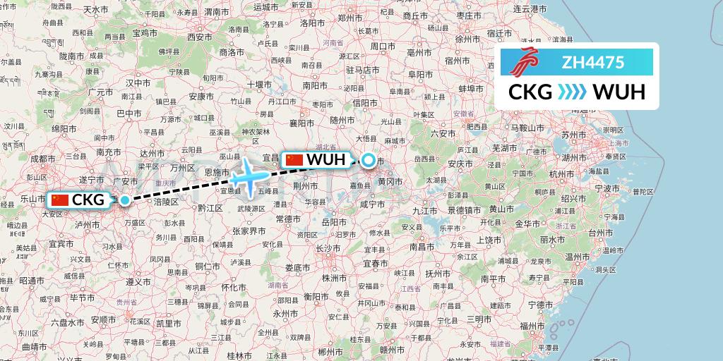ZH4475 Shenzhen Airlines Flight Map: Chongqing to Wuhan