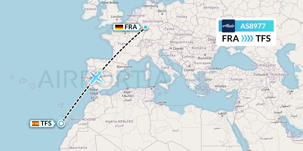 AS8977 Alaska Airlines Flight Map: Frankfurt to Tenerife
