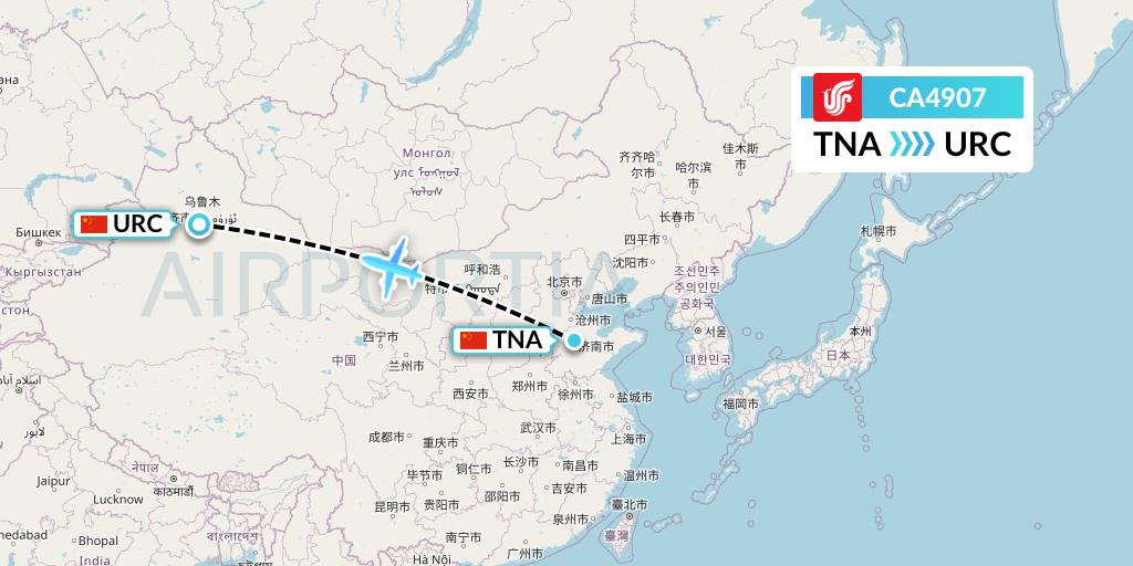 CA4907 Air China Flight Map: Jinan to Urumqi