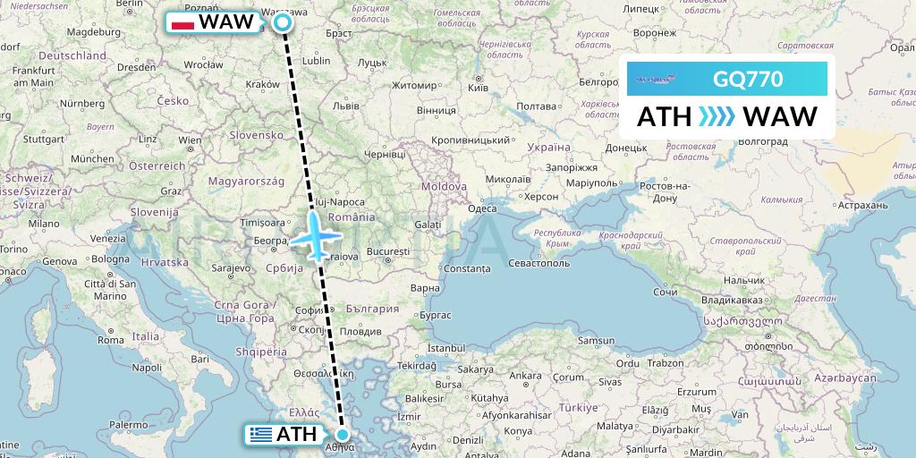 GQ770 Sky Express (Greece) Flight Map: Athens to Warsaw
