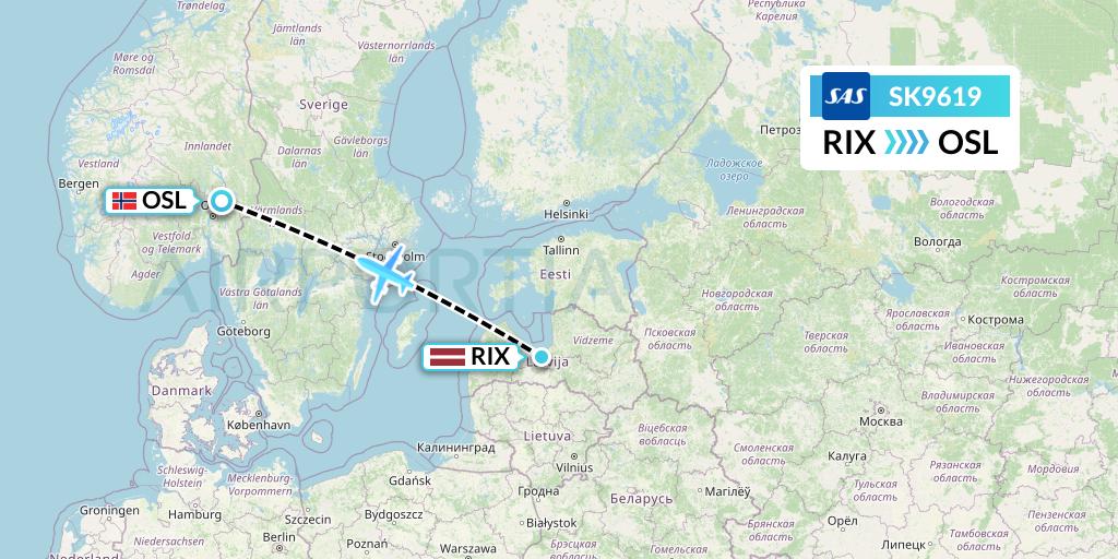 SK9619 SAS Flight Map: Riga to Oslo