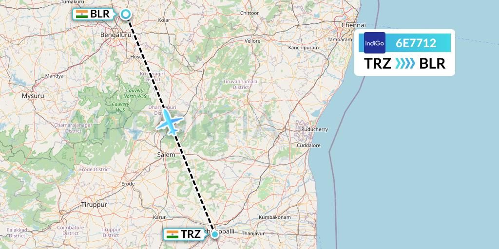 6E7712 IndiGo Airlines Flight Map: Tiruchirapalli to Bangalore
