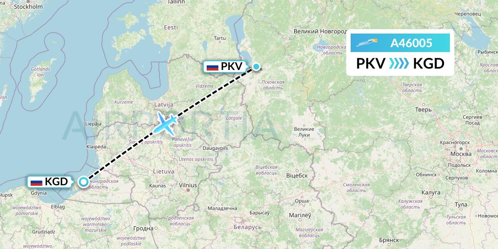 A46005 Azimuth Airlines Flight Map: Pskov to Kaliningrad