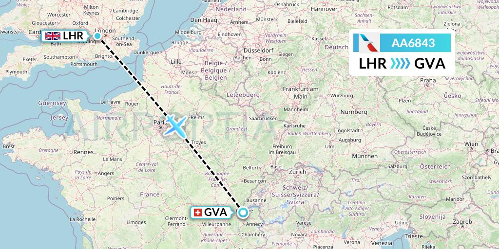 AA6843 American Airlines Flight Map: London to Geneva