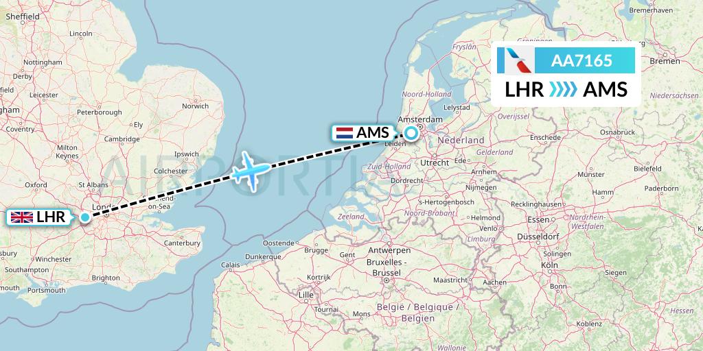 AA7165 American Airlines Flight Map: London to Amsterdam