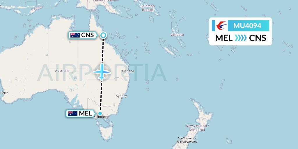 MU4094 China Eastern Airlines Flight Map: Melbourne to Cairns