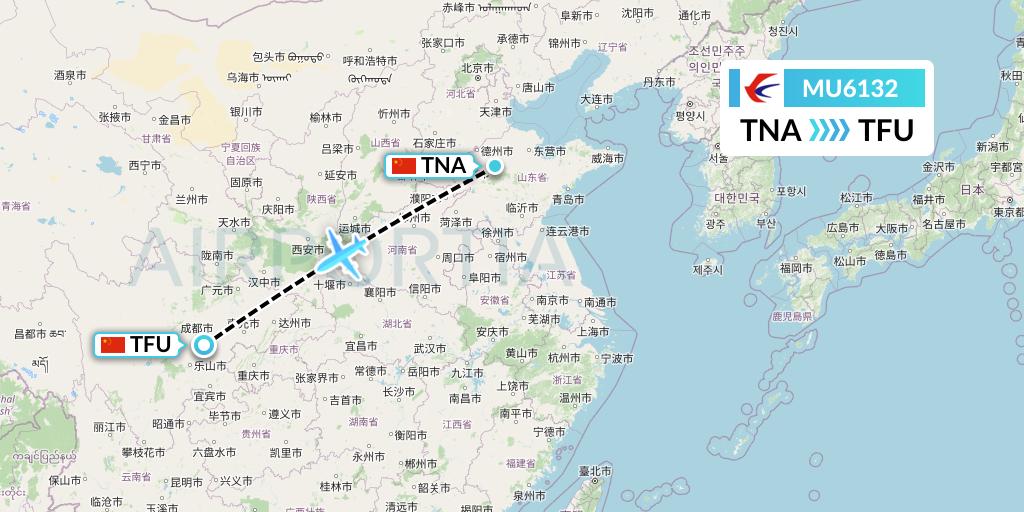 MU6132 China Eastern Airlines Flight Map: Jinan to Chengdu
