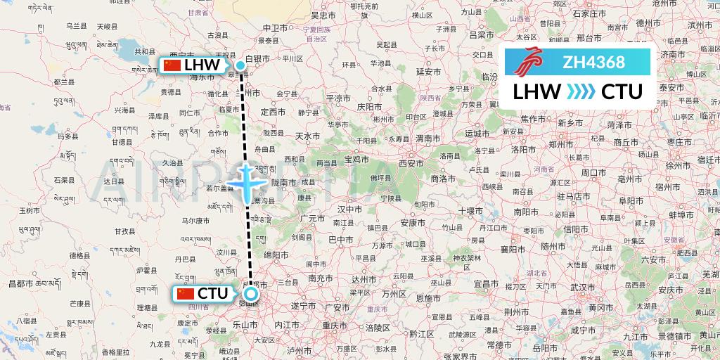 ZH4368 Shenzhen Airlines Flight Map: Lanzhou to Chengdu