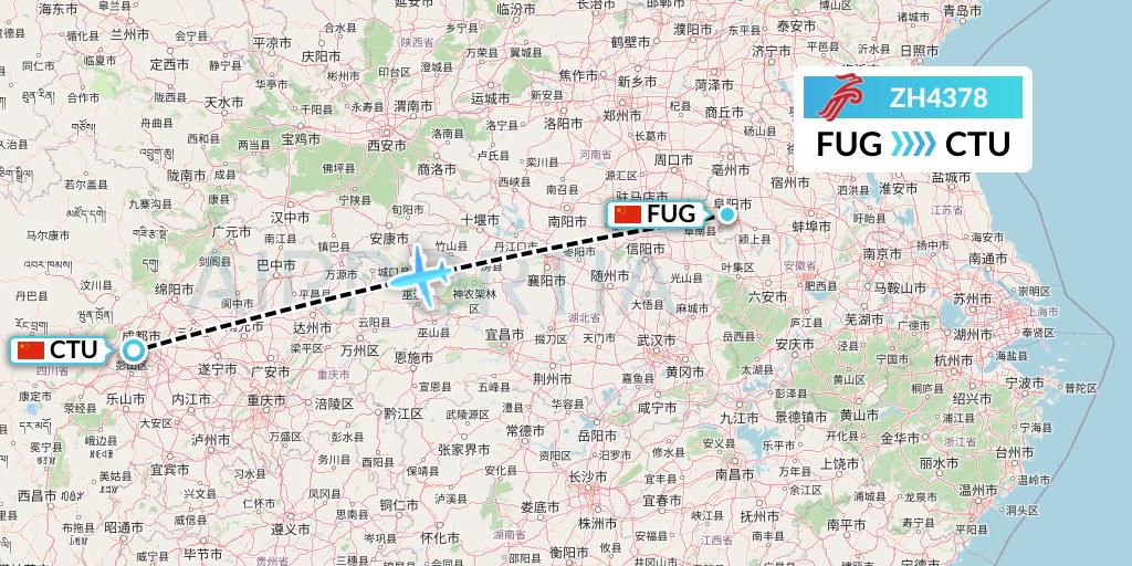 ZH4378 Shenzhen Airlines Flight Map: Fuyang to Chengdu