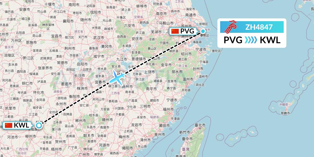 ZH4847 Shenzhen Airlines Flight Map: Shanghai to Guilin
