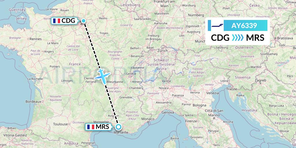 AY6339 Finnair Flight Map: Paris to Marseille