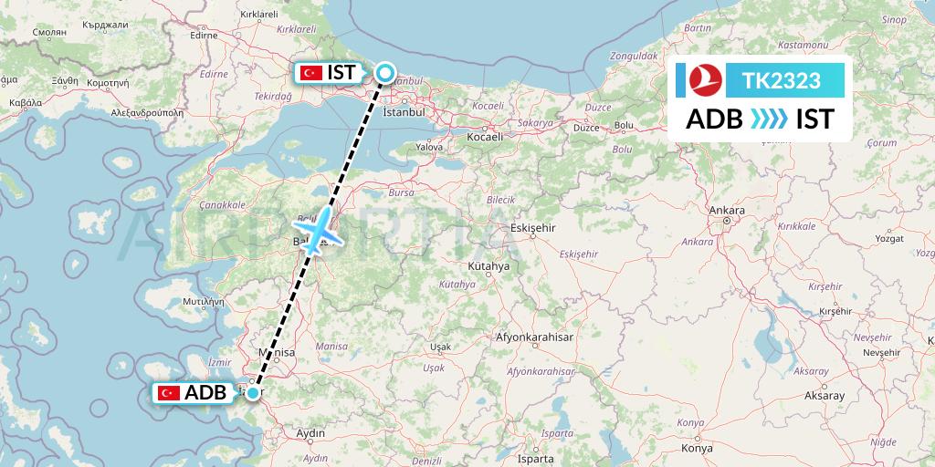 TK2323 Turkish Airlines Flight Map: Izmir to Istanbul