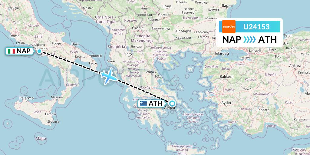 U24153 EasyJet Flight Map: Naples to Athens