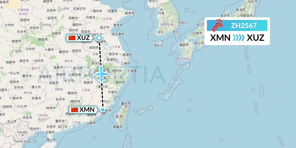 ZH2567 Shenzhen Airlines Flight Map: Xiamen to Xuzhou