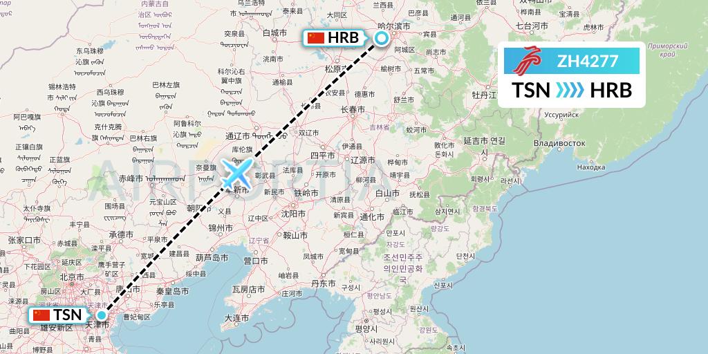 ZH4277 Shenzhen Airlines Flight Map: Tianjin to Harbin